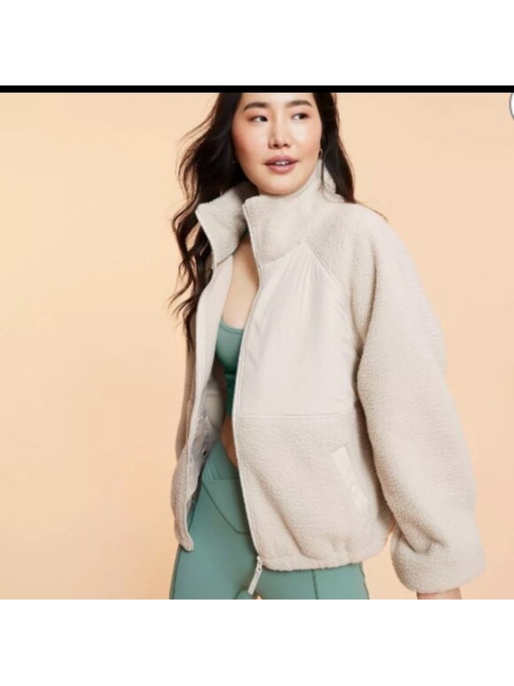 Blogilates Sherpa Full-Zip Jacket in Cream